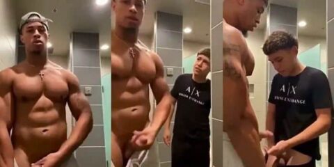 Jerking together in the bathroom